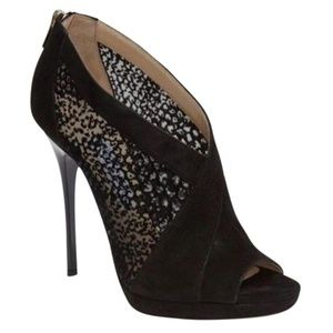 JIMMY CHOO black mesh suede open toe bootie 37 1/2